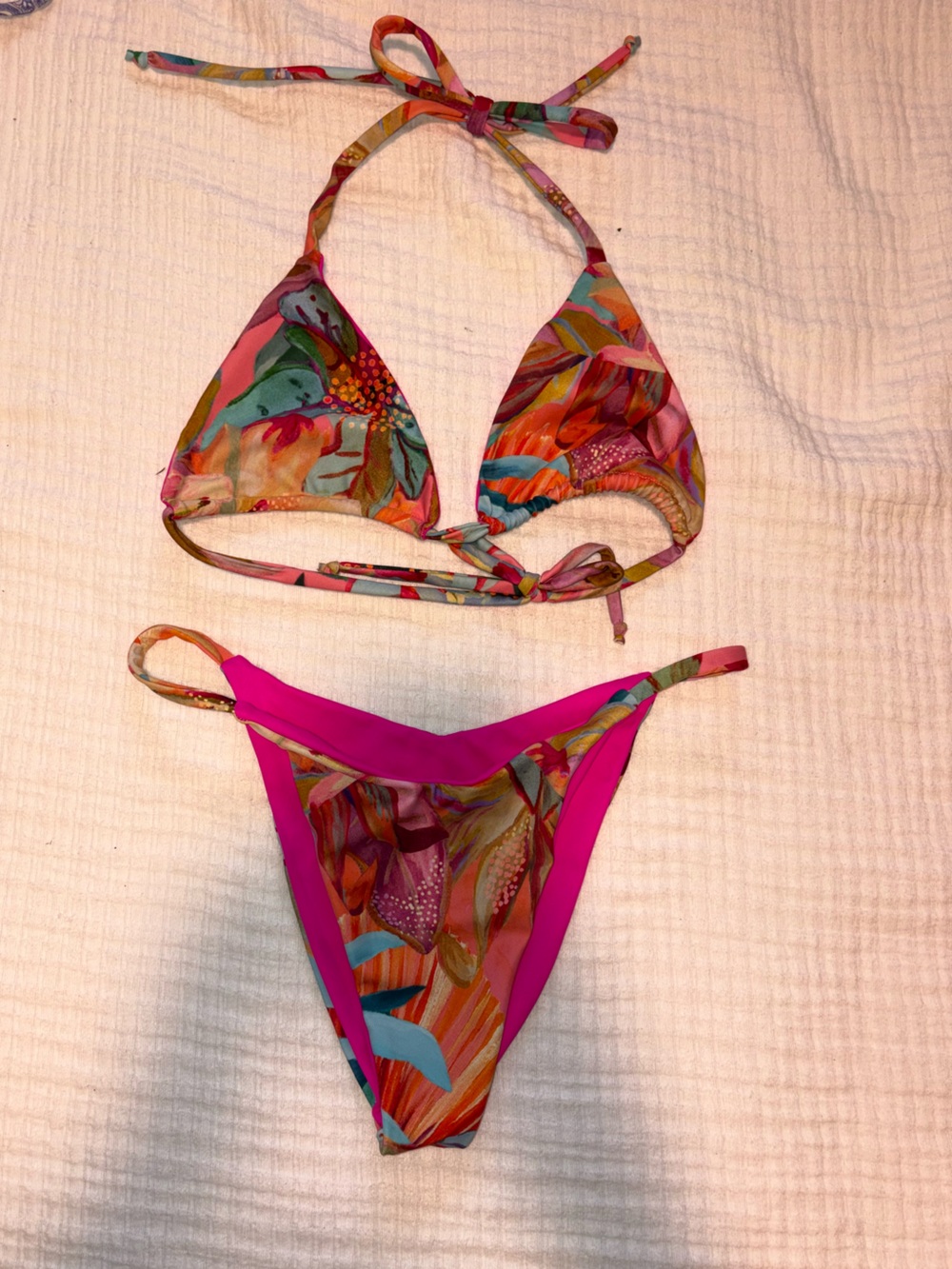 Handmade reversible Floral Print Triangle Bikini Set - Multicolor